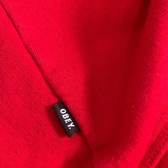 Anyway Hooded Sweatshirt Red Print Hoodie by Obey Sz L Unisex Like New - Picture 5 of 7